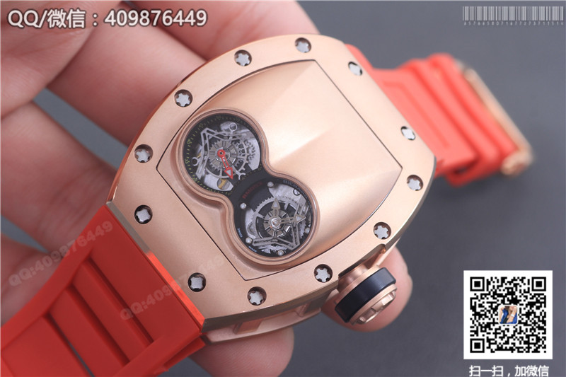 Richard Mille men's series RM 053 watch, rose gold case, gold dial, red rubber strap