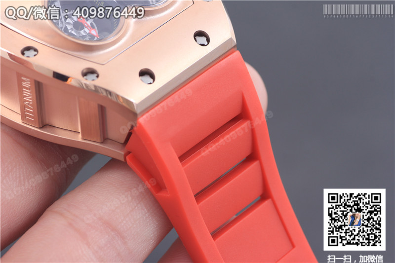Richard Mille men's series RM 053 watch, rose gold case, gold dial, red rubber strap