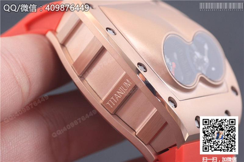 Richard Mille men's series RM 053 watch, rose gold case, gold dial, red rubber strap