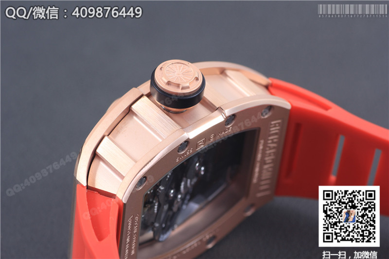Richard Mille men's series RM 053 watch, rose gold case, gold dial, red rubber strap