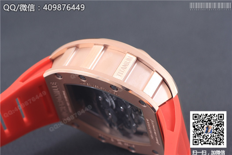 Richard Mille men's series RM 053 watch, rose gold case, gold dial, red rubber strap