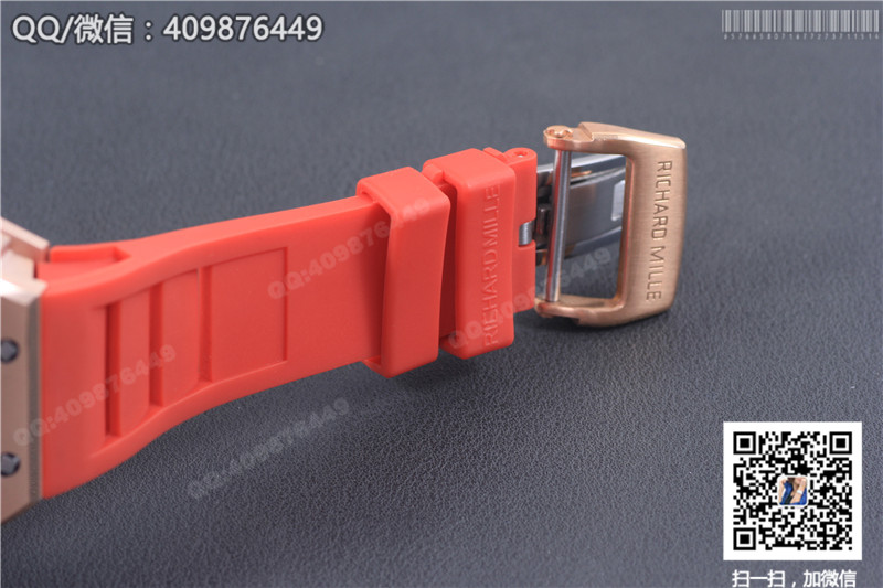 Richard Mille men's series RM 053 watch, rose gold case, gold dial, red rubber strap