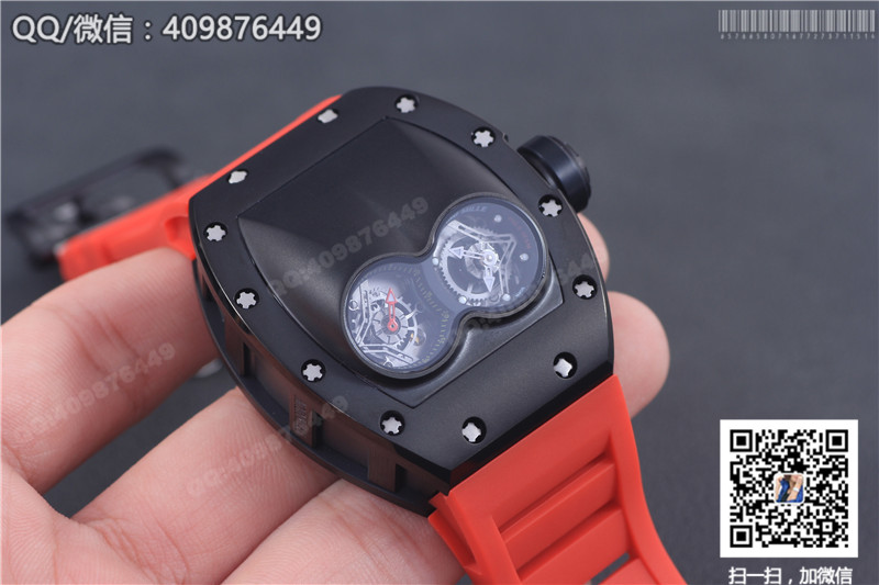 Richard Mille men's series RM 053 watch, black steel case, black dial, red rubber strap