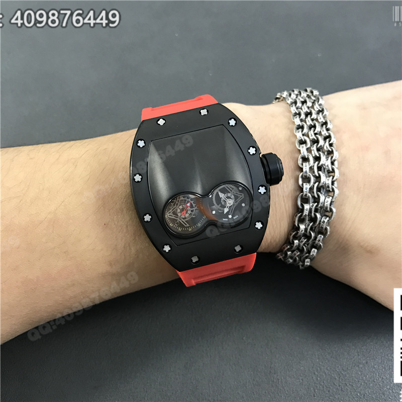 Richard Mille men's series RM 053 watch, black steel case, black dial, red rubber strap