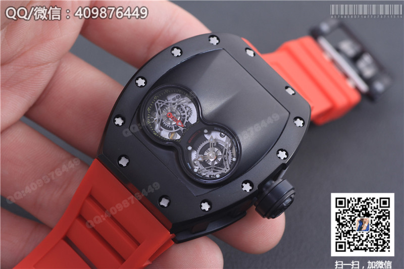 Richard Mille men's series RM 053 watch, black steel case, black dial, red rubber strap