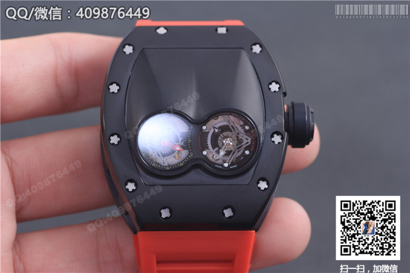 Richard Mille men's series RM 053 watch, black steel case, black dial, red rubber strap