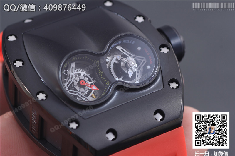 Richard Mille men's series RM 053 watch, black steel case, black dial, red rubber strap