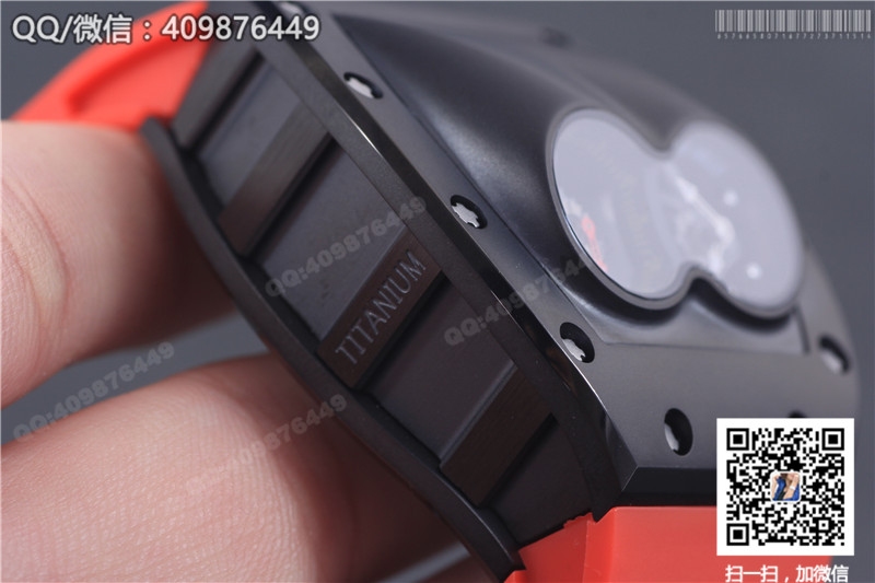 Richard Mille men's series RM 053 watch, black steel case, black dial, red rubber strap