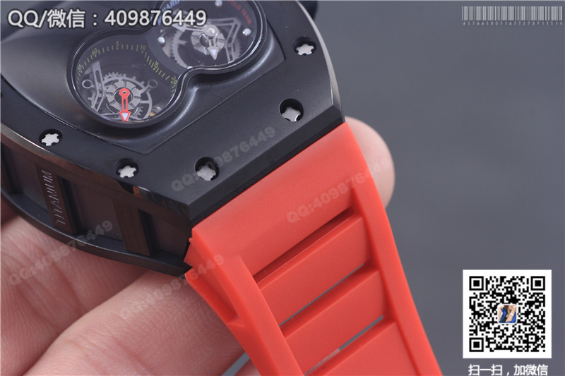 Richard Mille men's series RM 053 watch, black steel case, black dial, red rubber strap