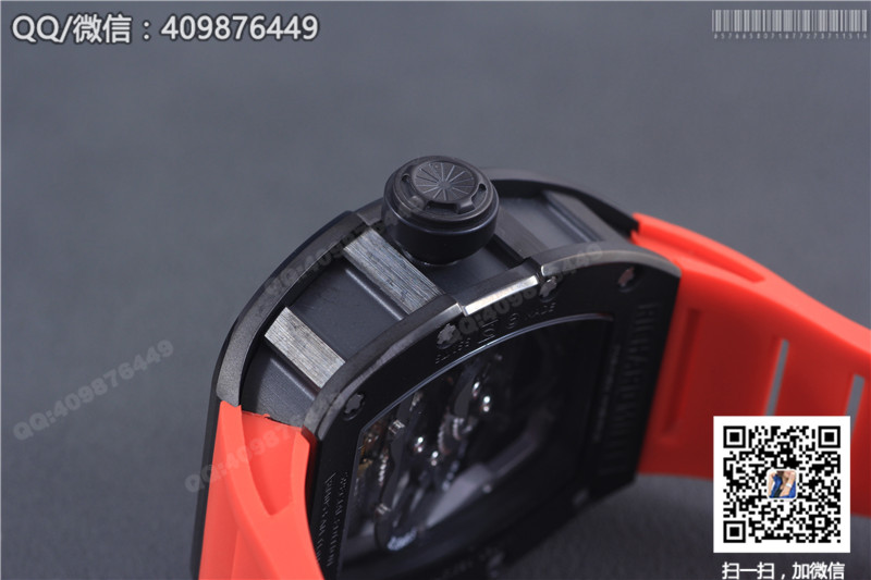 Richard Mille men's series RM 053 watch, black steel case, black dial, red rubber strap