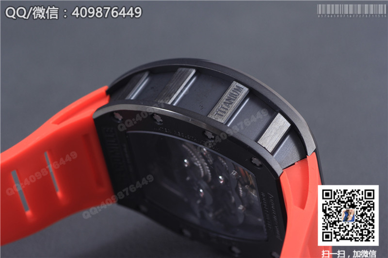 Richard Mille men's series RM 053 watch, black steel case, black dial, red rubber strap