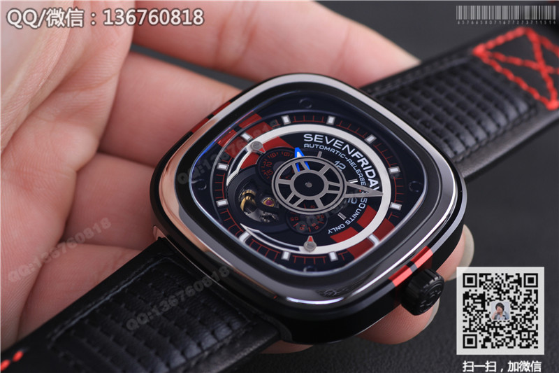 SevenFriday Square Fashion Trend Men's Mechanical Leather Strap Watch P3-BB Mustang Edition