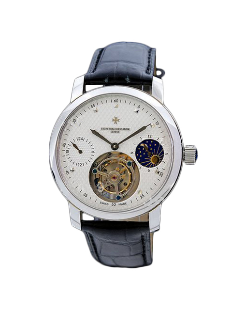 Vacheron Constantin Patrimony tourbillon mechanical men's watch with moon phase display, 24-hour ind...