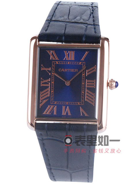 Cartier Tank Series Ladies' Quartz Watch Rose Gold Blue