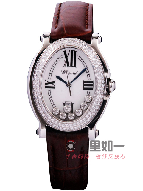 【1:1 Fine Quality】Γυναικείο ρολόι Chopard σειράς Happy Sport με κινητά διαμάντια και δερμάτινο λουράκι