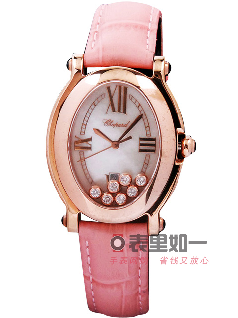 【1:1 Fine Quality】Chopard Ladies' Happy Sport Series Moving Diamonds Pink/Blue Stitching Leather Str...
