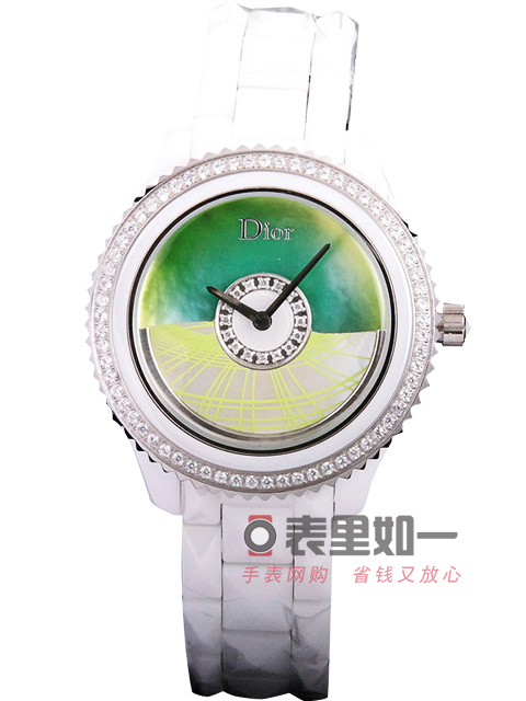 Dior Ladies' Fashion Quartz Watch White Ceramic Green Spinning Rotor 38*13mm