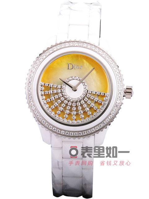 Dior Ladies' Fashion Quartz Watch White Ceramic Yellow Spinning Rotor 38*13mm