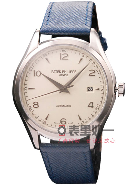 Patek Philippe Calatrava series automatic mechanical men's watch, white dial, blue calfskin strap