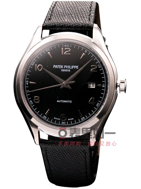 Patek Philippe Calatrava Series Automatic Mechanical Men's Watch, Black Dial, Black Calfskin Strap