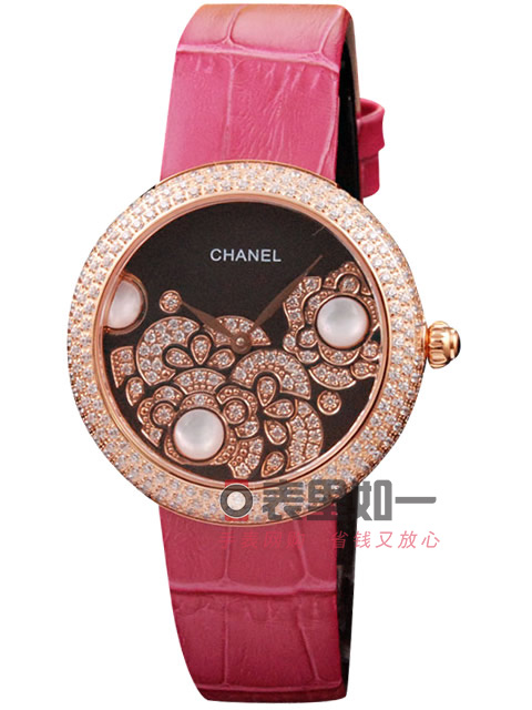 Chanel ladies' fashion diamond-set quartz watch, black dial, rose gold case