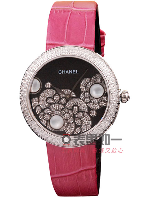Chanel ladies' fashion diamond-set quartz watch, black dial