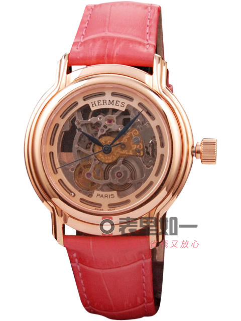 Hermès Fashion Skeleton Automatic Mechanical Watch Rose Gold Case