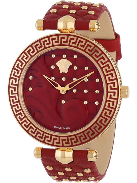 [Top Grade Replica] Versace Red Alluring Leather Strap Medusa Logo Prestigious Women Watch VK7050013