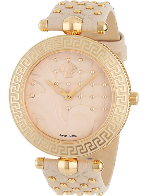 [Top Grade Replica] Versace Women Beige Leather Strap Classy Classic Medusa VK7020013 Watch