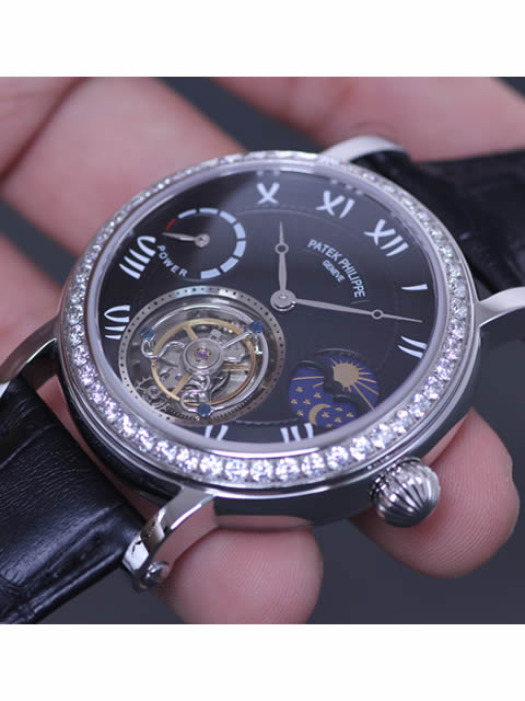 Patek Philippe Grand Complications series Moon and Star Phase Tourbillon watch with diamond-set stai...
