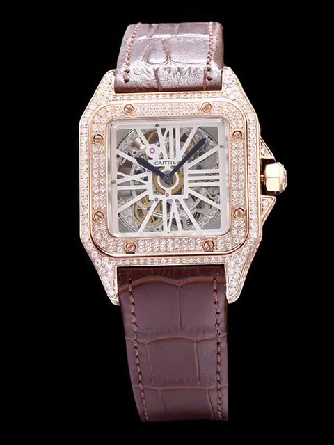 [Top-tier Tourbillon] Cartier Santos series W2020018 watch, rose gold diamond-set version
