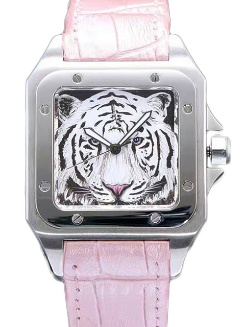 Creative CARTIER Santos Triple 100 Watch with a choice of leather straps in various colours