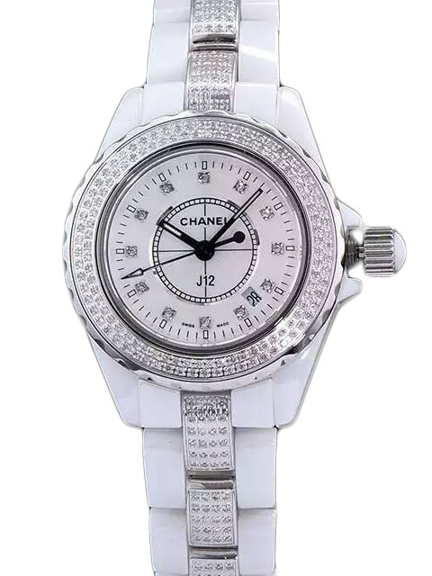 Top Replica Chanel J12 Collection H1420 Korean Ceramic Diamond-Set Quartz Women's Watch