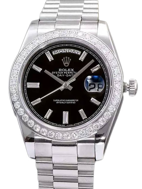 Premium Rolex Day-Date Collection 228396TBR Black Diamond-Set Dial Watch