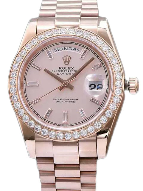 Rolex Day-Date Series 218398-83218 Champagne Watch with Diamond-Set Hour Markers