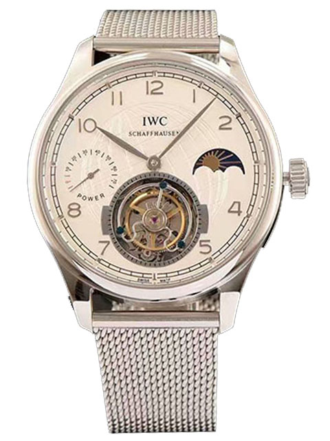 IWC Portugieser Stainless Steel/Rose Gold Tourbillon Watch on Milanese Mesh Bracelet