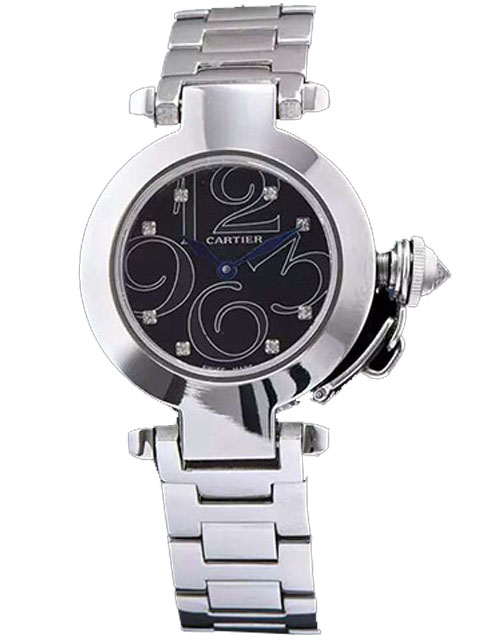 Cartier Pasha WJ123121 black dial stainless steel watch