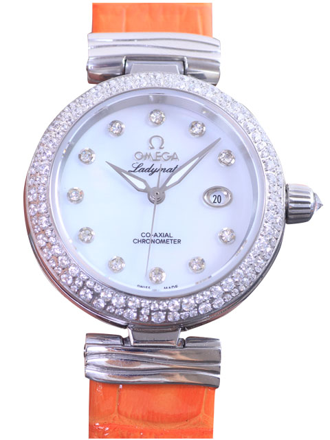 V6 Perfect Edition Omega De Ville Series Ladymatic 425.37.34.20.55.002 Ladies' Diamond-Set Mechanica...