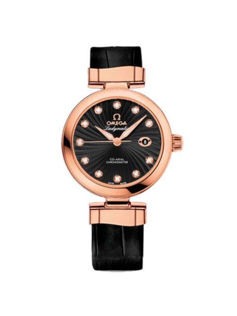 V6 Perfect Edition Omega De Ville Series Ladymatic 425.63.34.20.51.001 Ladies' Black Dial Rose Gold ...
