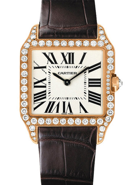 Cartier Santos series WH100351 rose gold diamond-set quartz watch