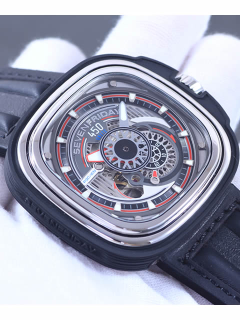 [KW Butik] SevenFriday Kare Moda Trendi Otomatik Mekanik Erkek Saati P3B Beyaz Çerçeveli Model