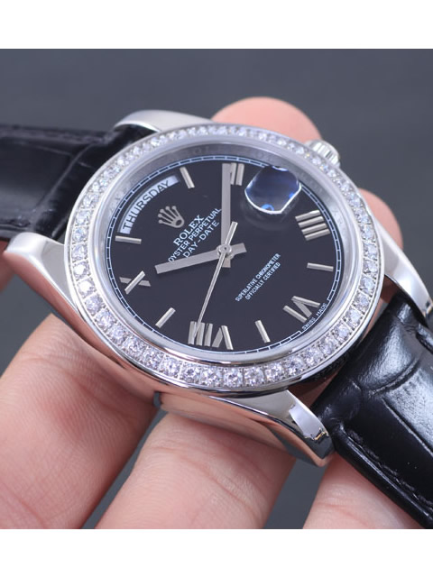 Premium Rolex Day-Date Series Automatic Mechanical Men's Watch Black Dial Diamond-set