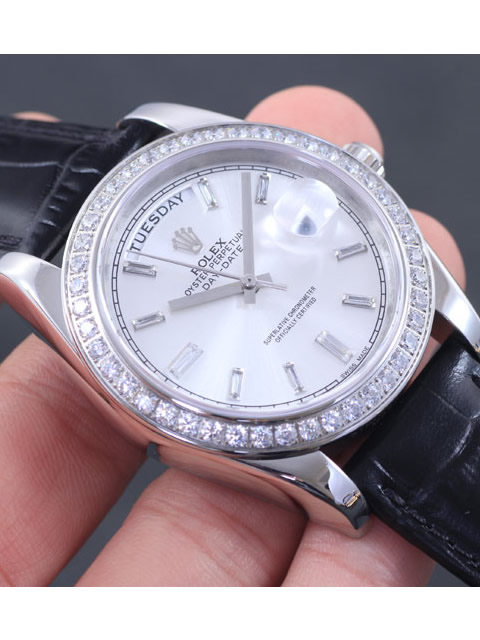 Premium Rolex Day-Date Series Automatic Mechanical Men's Watch White Dial Diamond-set