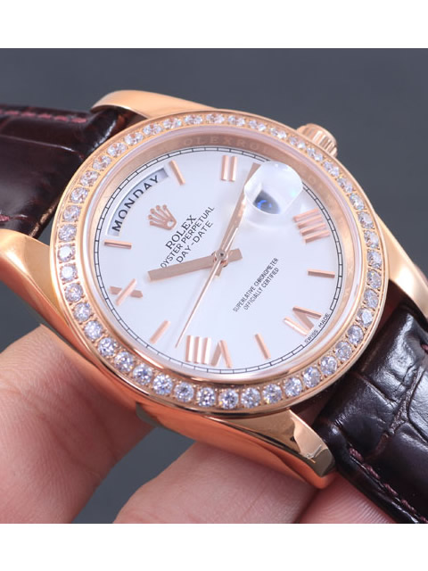 Premium Rolex Day-Date Series Automatic Mechanical Men's Watch White Dial Diamond-set