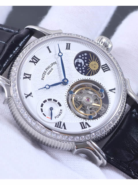 Patek Philippe Grand Complications tourbillon watch, sun, moon and stars model, stainless steel flut...