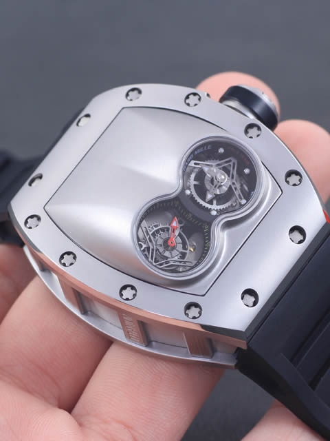 Richard Mille men's series RM 053 watch, stainless steel case, silver dial, black rubber strap