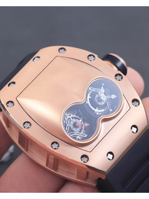 Richard Mille men's series RM 053 watch, rose gold case, gold dial, black rubber strap