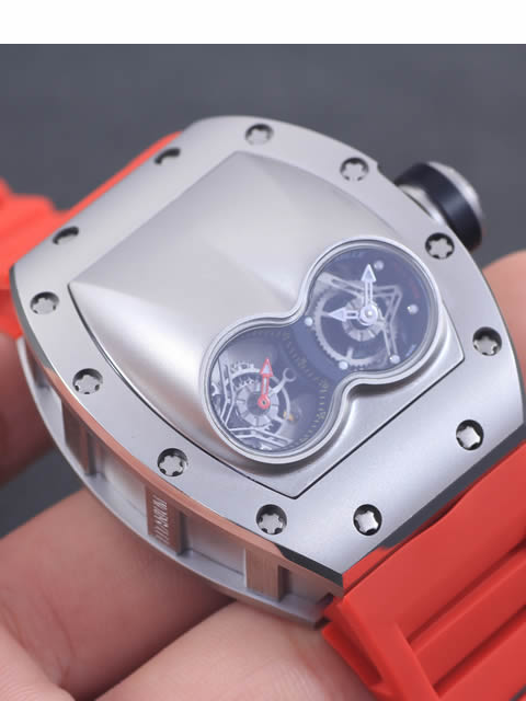 Richard Mille men's series RM 053 watch, stainless steel case, silver dial, red rubber strap