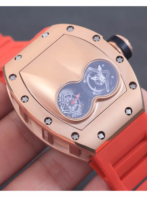 Richard Mille men's series RM 053 watch, rose gold case, gold dial, red rubber strap