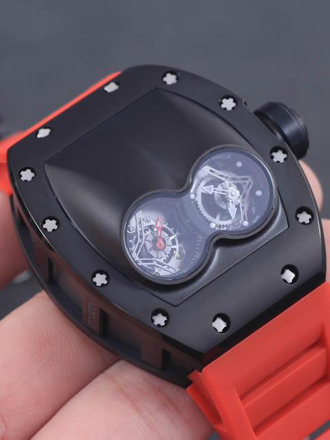 Richard Mille men's series RM 053 watch, black steel case, black dial, red rubber strap